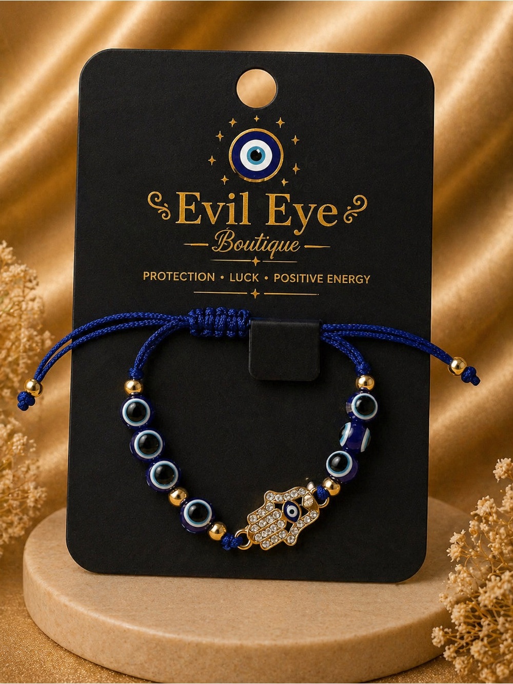 🧿Evil Eye Hamsa Bracelet in Blue and Gold